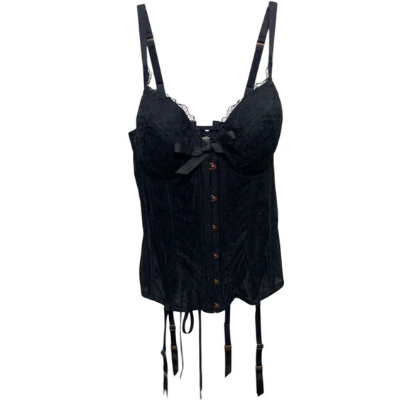 Savage X Fenty Bustier Corset Top Womens 2X Black Lace Lace-Up Garter Underwire - Picture 1 of 13